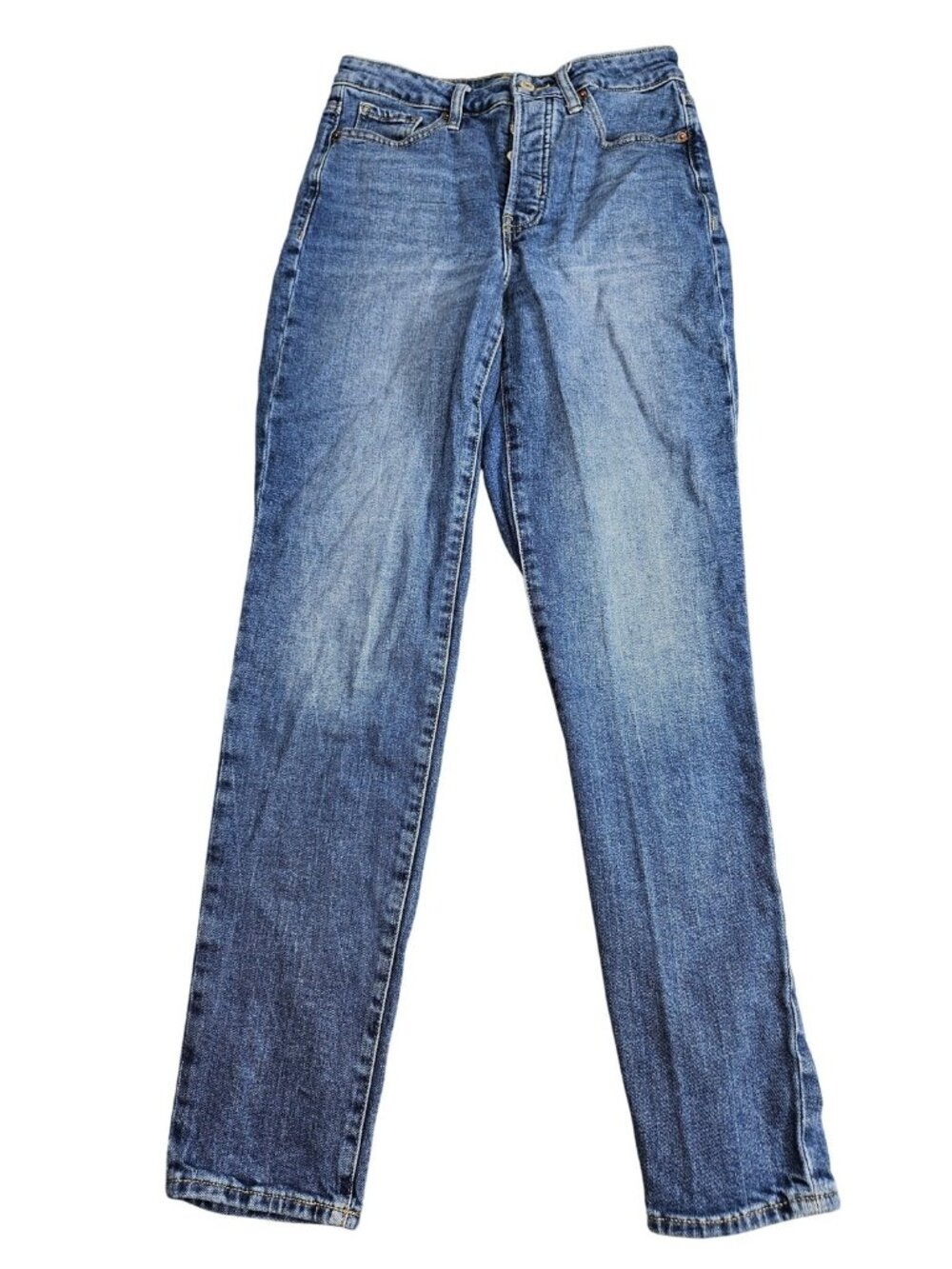 Old Navy O.G. Straight Jeans Womens 4 Tall Blue Med Wash High Rise Stretch Denim
